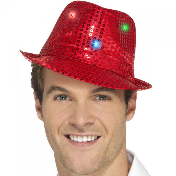 Light Up Sequin Trilby Hat Red